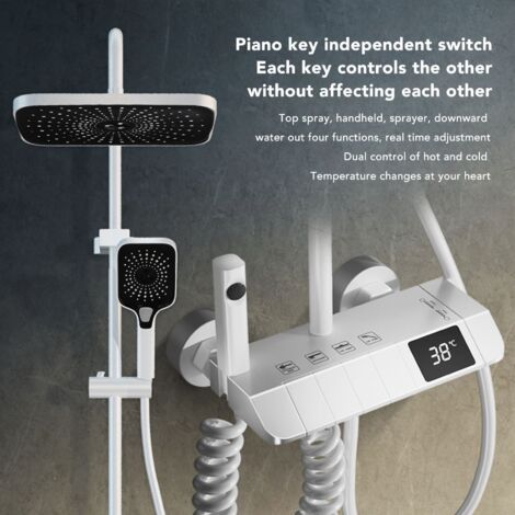 Nannigr Colonne de Douche Thermostatique Systeme de Douche Piano avec Affichage Numérique LED Ensemble de Douche Mitigeur Hauteur Réglable avec Douche de Tête et Douchette