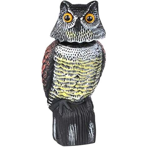 Nannigr Effaroucheur d’Oiseaux Forme d'Hibou Réfléchissant Lumineux, tête à hochement, statue décorative sur pieds, pour le jardin, balcon, terrasse
