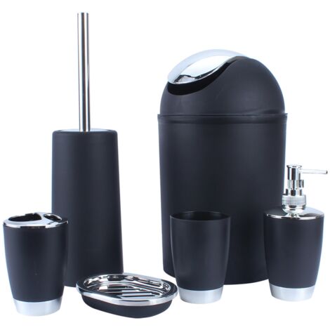 Nannigr Gobelet à brosse de toilette, petit et exquis, utilisation à long terme, 6 pièces, poubelle, distributeur de savon, gobelet, porte-brosse à dents multifonction en résine pour la maison et le b