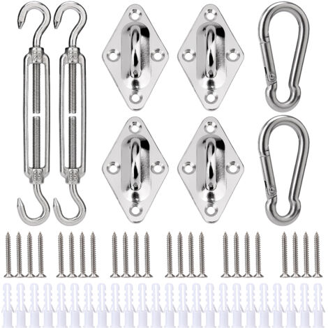 Nannigr Kit de Fixation pour Voile D'ombrage, Acier Inoxydable Soleil Voile D'ombrage Kit de Fixation pour Triangle et Carré, Rectangle, du Soleil Voile D'ombrage Accessoires de Fixation,Kit de Fixati