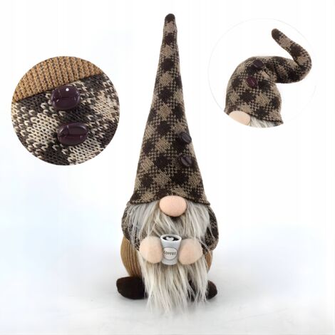 Nano di Natale con tazza da caffè, gnomo, ornamento natalizio in stile boho