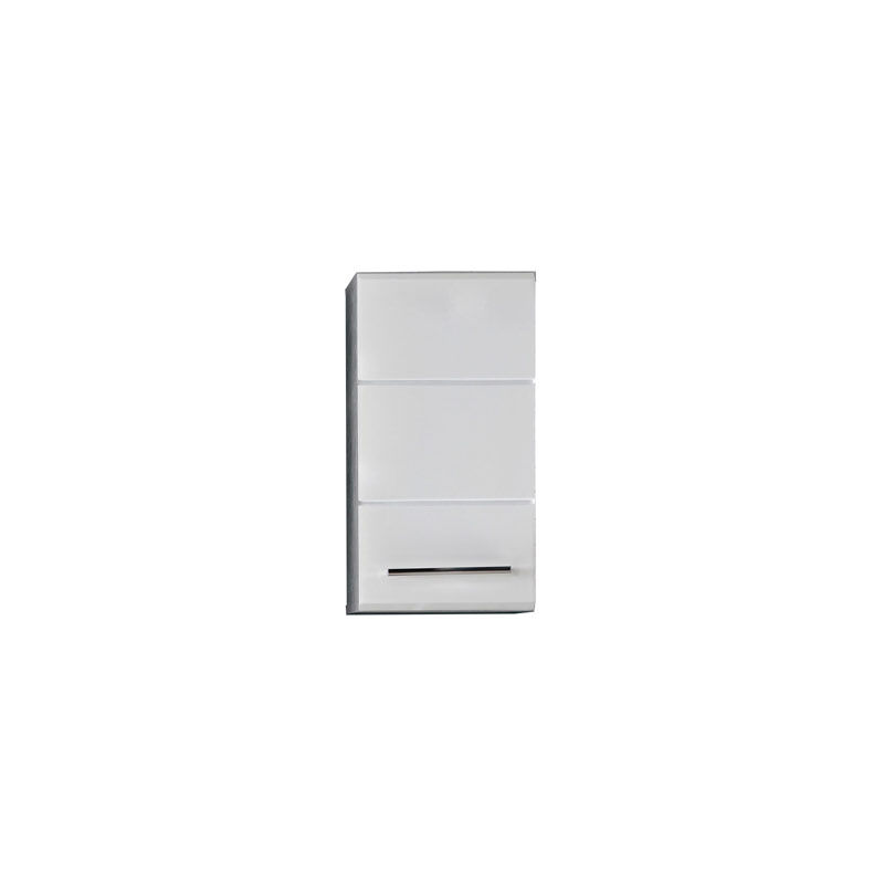 Trendteam - NanoBad Armoire de toilette avec miroir, 1 porte, aspect béton, blanc brillant.