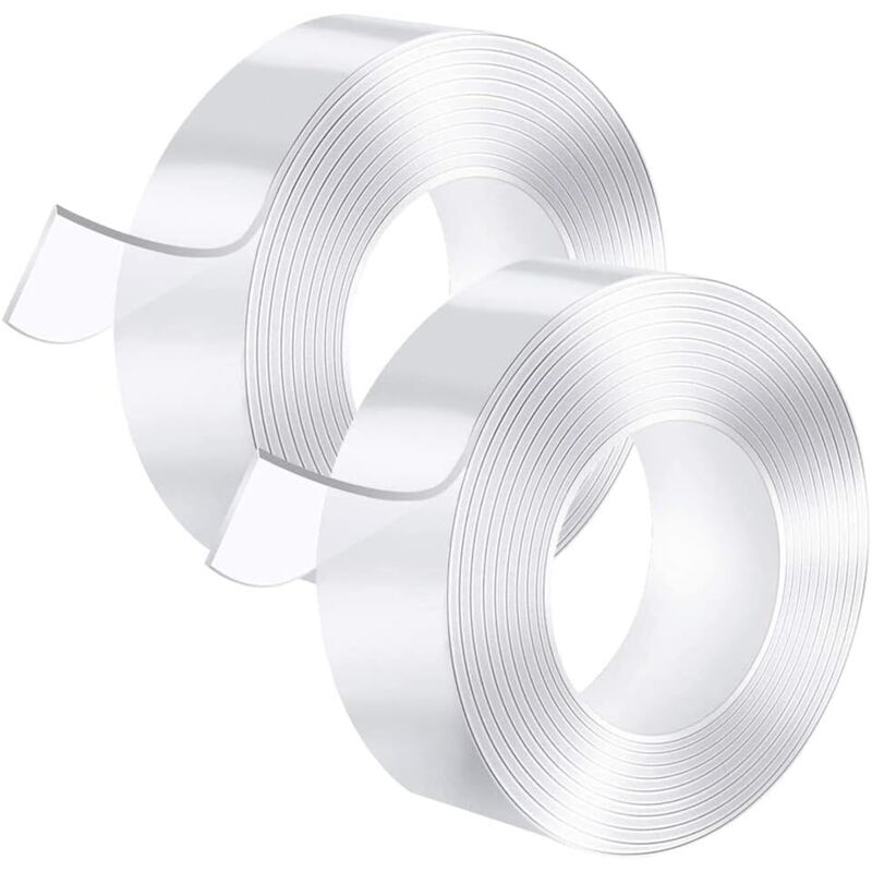 Nano Tape 2PCS Ruban adhésif lavable Ruban Adhésif Silicone Multifonctionnel réutilisable Traceless Double-Face Gel Clear Tape Antidérapant Ruban