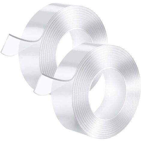 Nano Tape 2PCS Ruban adhésif lavable Ruban Adhésif Silicone Multifonctionnel réutilisable Traceless Double-Face Gel Clear Tape Antidérapant Ruban adhésif Double Face (5M2cm2mm)