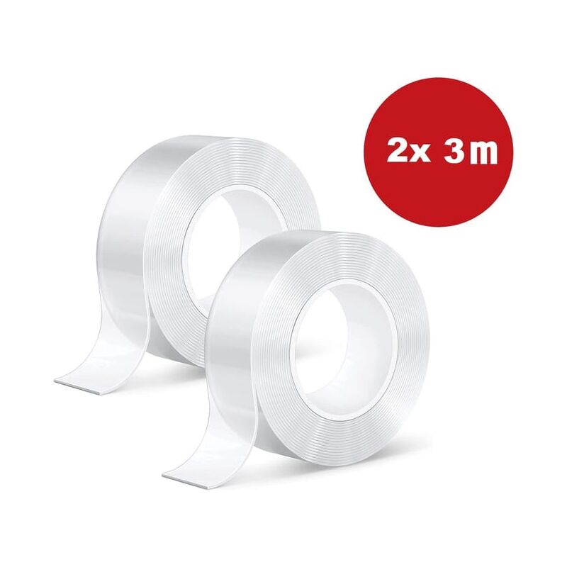 Nano Tape - Work - 2 x 3 mètres de long - 3 cm de large - Ruban double face extra fort - Étanche - Réutilisable