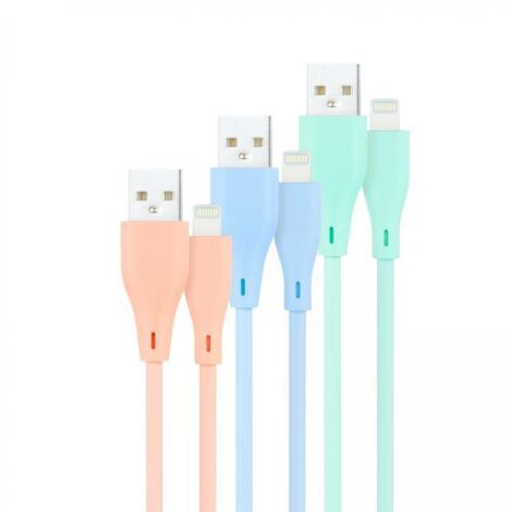 NANOCABLE 10.10.0401-A1 - Confezione da 3 cavi USB 2.0, compatibile con i dispositivi Apple, colori rosa, blu e verde, 1 metro