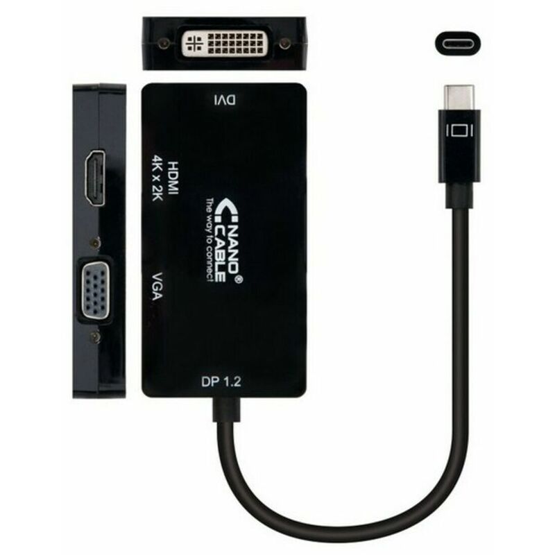 

NANOCABLE Adaptador USB C a VGA/HDMI/DVI NANOCABLE 10.16.4301-BK (10 cm) Negro
