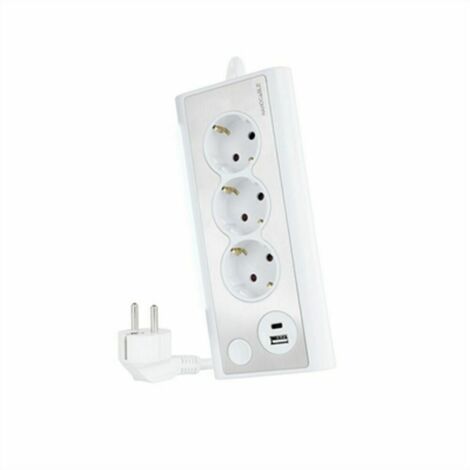 Nanocable Ciabatta da tavolo con 3 prese con messa a terra e 2 USB con luce, White
