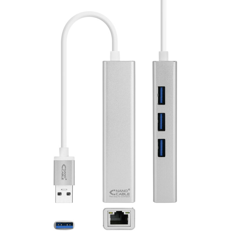 

Conversor USB 3.0 A Ethernet Gigabit + 3xUSB 3.0 Plata 15cm