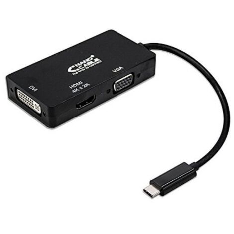 Nanocable Convertitore da USB-C a VGA / DVI / HВЬШ, 3 in 1. USB-C/M-VGA/H-VGA/H-DVI/H-HDMI/H 4K, Nero, 10 cm, 10 cm