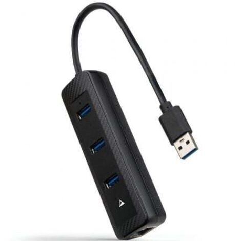 Nanocable Hub USB-A 3.0 a 3xUSB-A 3.0 + RJ45, USB-A/M- USB-A/M-RJ45/H, Negro, 15 cm