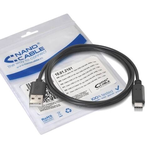 NANO CABLE Nanocable USB 2.0, 1m cable USB USB C USB A Negro