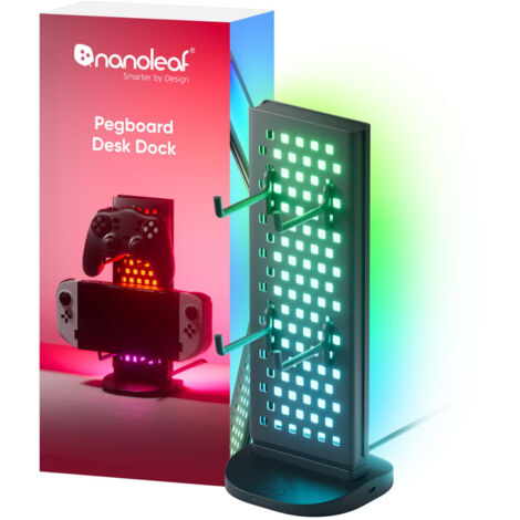 NANOLEAF PEGBOARD STATION DE BUREAU, 3 EN 1, RGBIC, LAMPE DE TABLE AVEC CONTRÔLEUR/SUPPORT POUR CASQUE, EFFETS DE LUMIÈRE DOUBLE