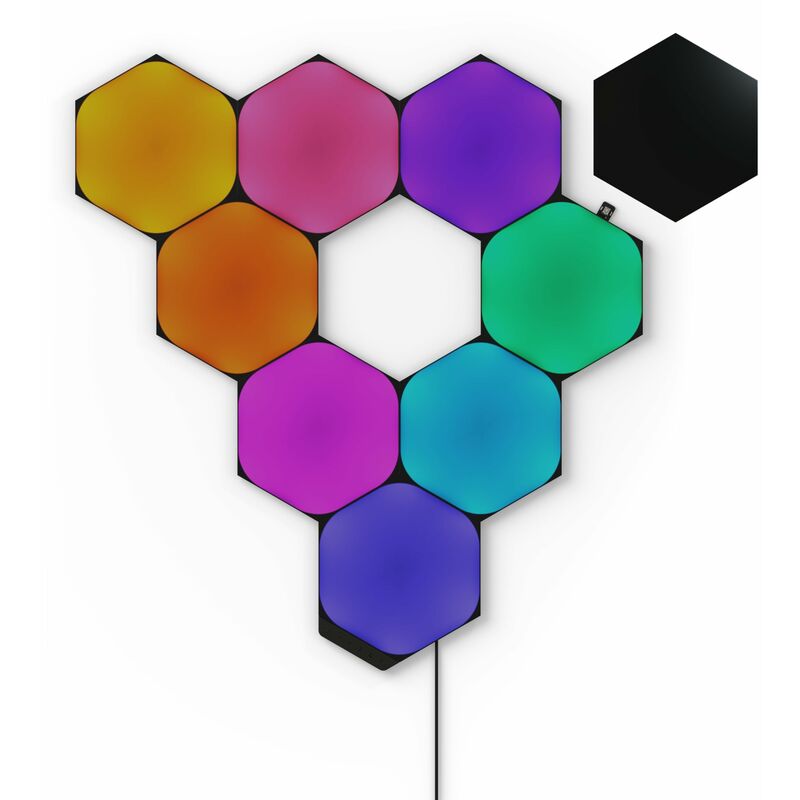 Image of Shapes Ultra Black Hexagon Starter Kit, 9 Esagoni Luminosi led rgbw Smart - Applique da Parete Interno Modulari, Luci Led 16M Colori WiFi, Funziona