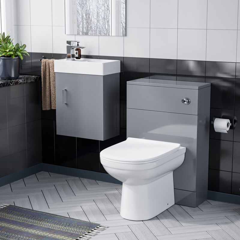 Nanuya 400 Light Grey Wall Hung Cabinet with Ceramic Basin, btw wc Unit & Toilet