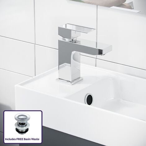 Nanuya 400mm Cloakroom Wall Hung Basin Vanity Unit, Basin Mixer Tap & Waste Dark Grey