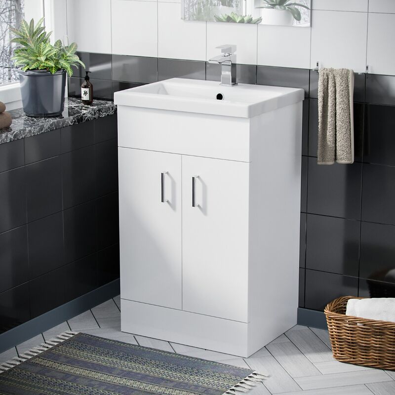 Nanuya 500mm Freestanding Gloss White mdf Vanity Cabinet with Ceramic Basin Sink