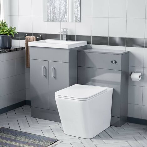 Nanuya 500mm Grey Floor Standing Vanity Unit, WC & Square Rimless Toilet