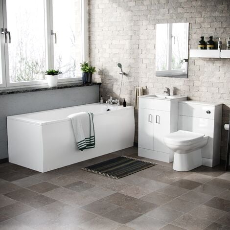 Nanuya Basin Vanity & WC Toilet straight Bath With Taps Bathroom Suite