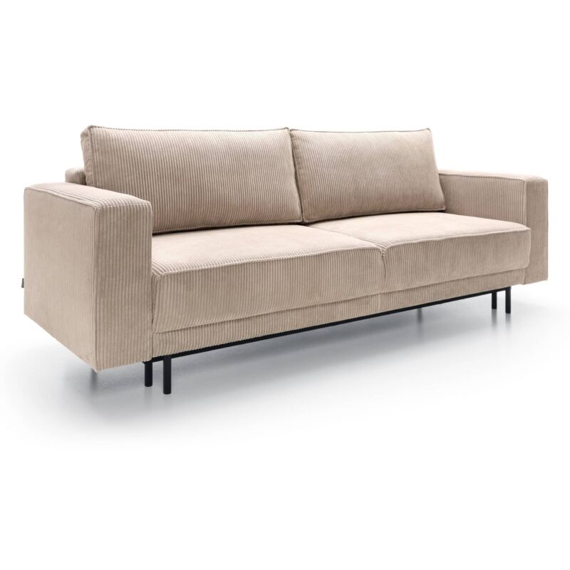 NAOMIE - Canapé convertible avec coffre de rangement en velours cotelé beige NAOMIE - Beige
