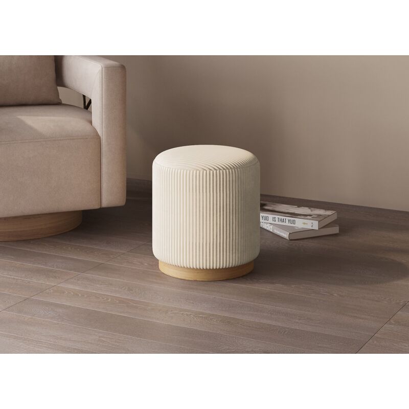 Deco In Paris - naora - Pouf design en velours côtelé beige et pied en bois naora
