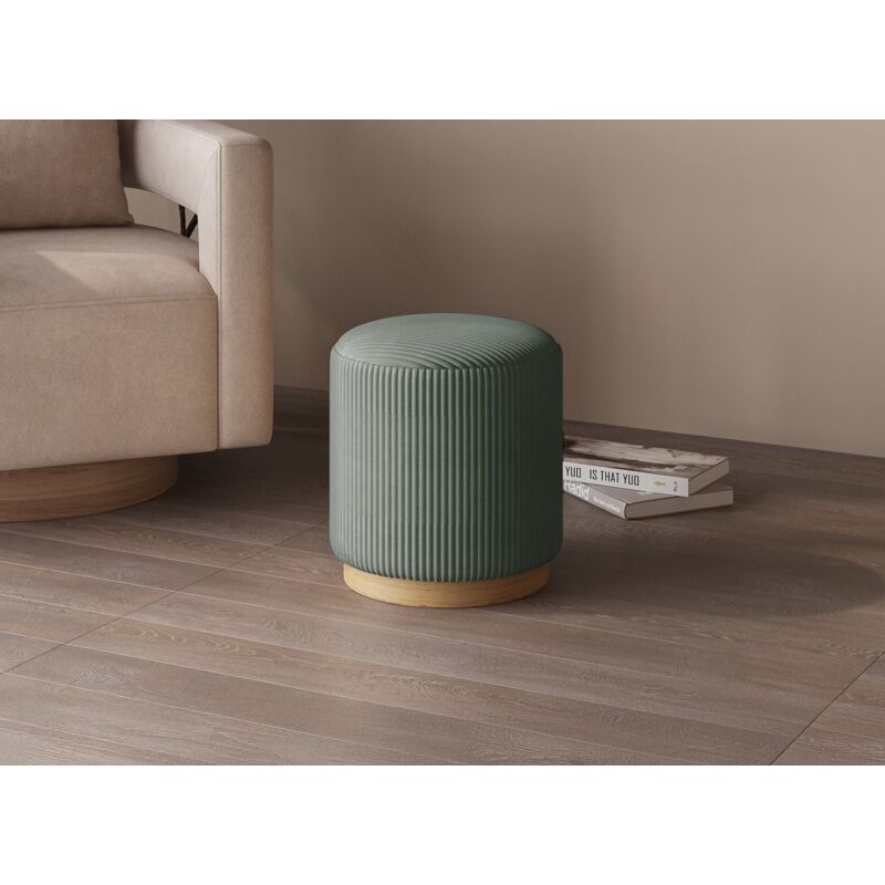 Deco In Paris - naora - Pouf design en velours côtelé vert d'eau et pied en bois naora