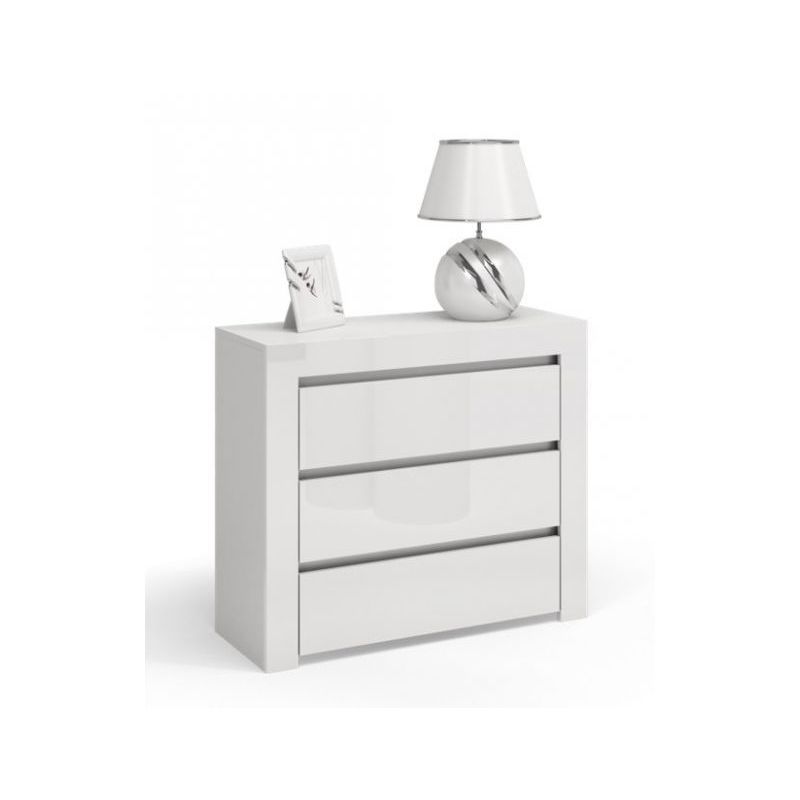 NAPLES - Commode contemporaine 3 tiroirs chambre/salon/bureau 40x80x79 - Couleur gloss - Meuble de rangement - Style scandinave - blanc