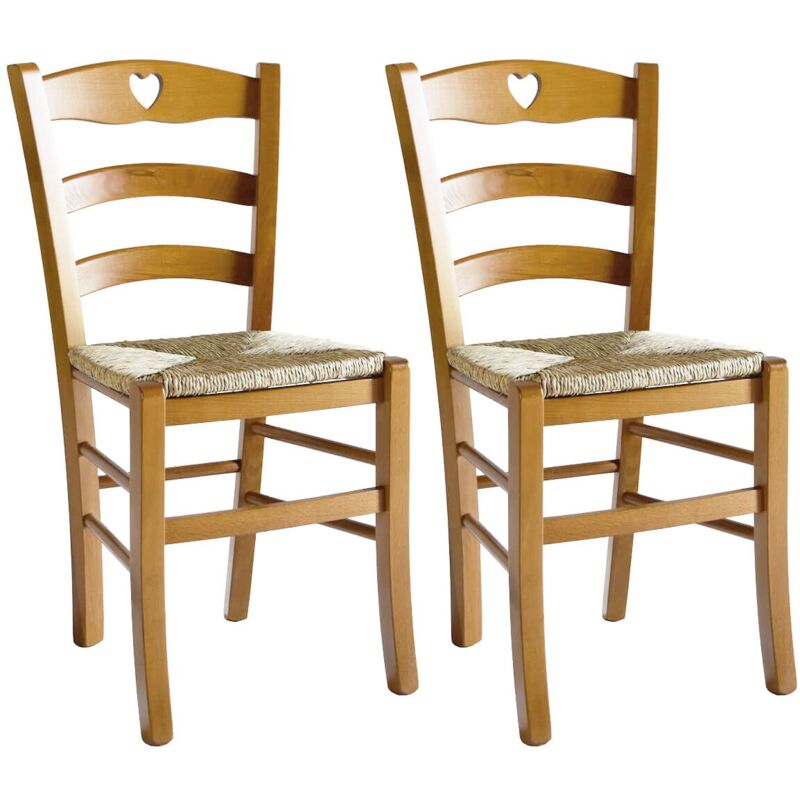Altobuy - naples - Lot de 2 Chaises Teinté Chêne et Assises en Paille