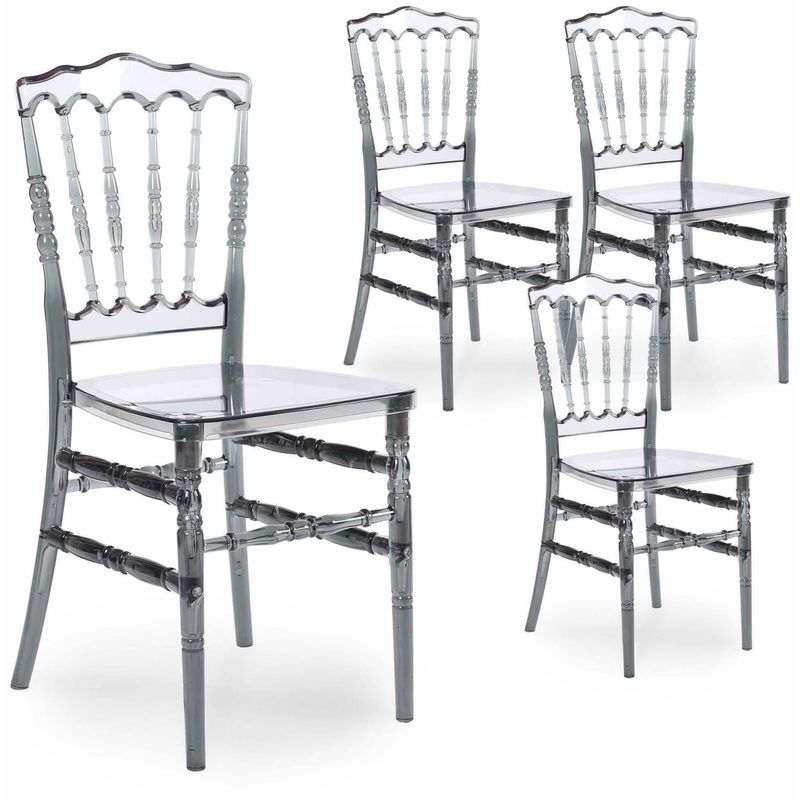 mobilier deco - napoleon lot de 4 chaises transparentes gris gris