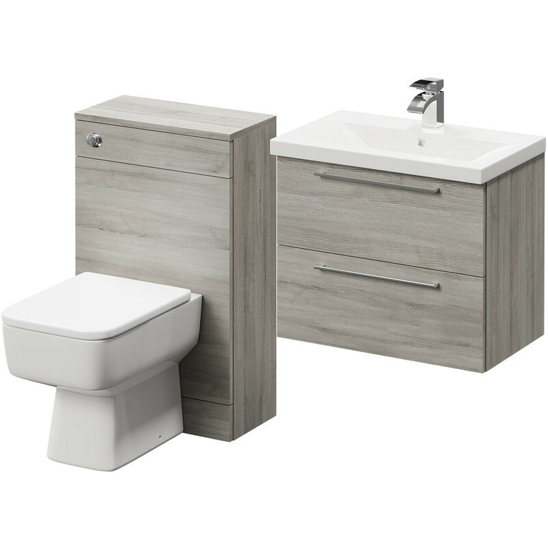 Napoli 390 Molina Ash 1100mm Wall Mounted Vanity Unit Toilet Suite with 1 Tap Hole Basin and 2 Drawers with Polished Chrome Handles - Molina Ash