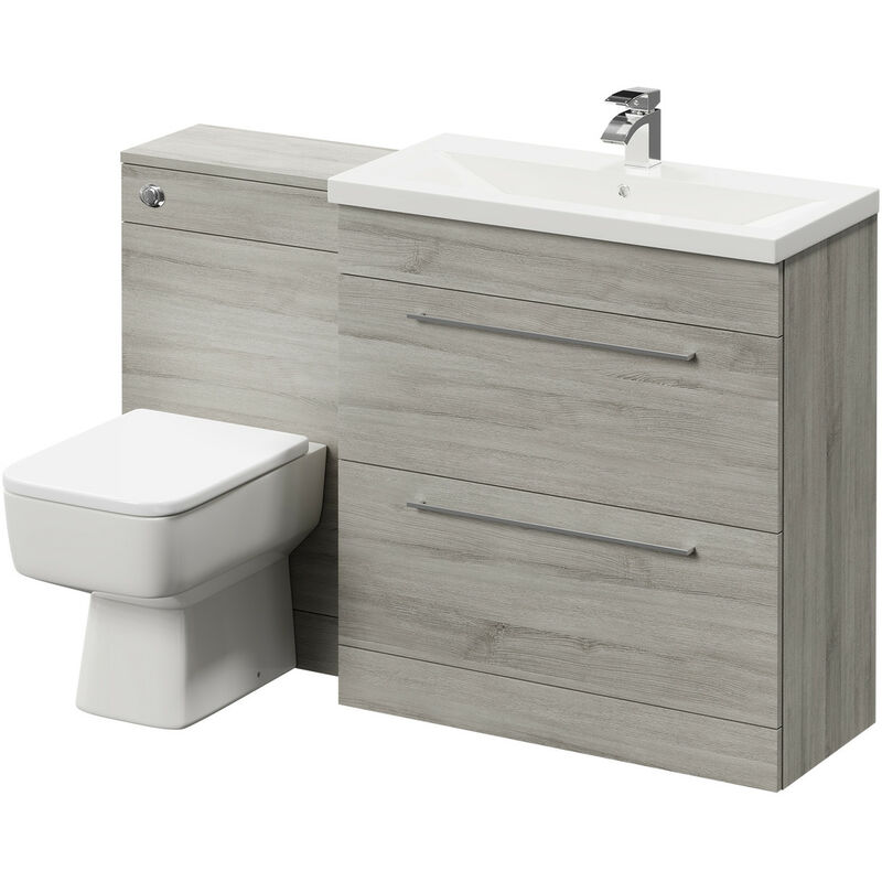 Napoli 390 Molina Ash 1300mm Vanity Unit Toilet Suite with 1 Tap Hole Basin and 2 Drawers with Polished Chrome Handles - Molina Ash
