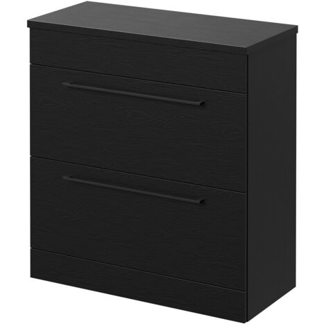 Napoli 390 Nero Oak 800mm Floor Standing Vanity Unit for Countertop Basins with 2 Drawers and Matt Black Handles