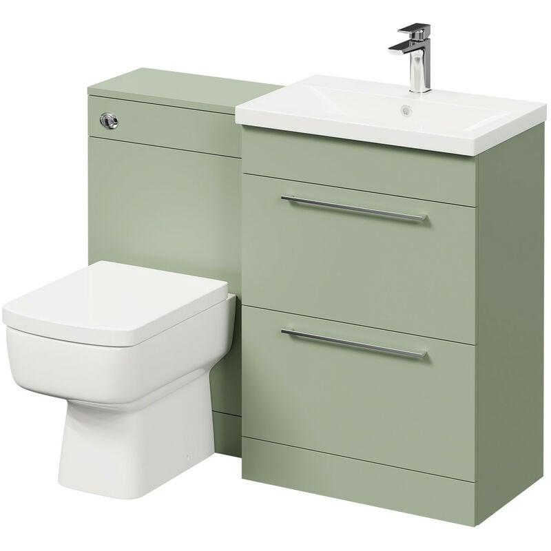 Napoli 390 Olive Green 1100mm Vanity Unit Toilet Suite with 1 Tap Hole Basin and 2 Drawers with Polished Chrome Handles - Olive Green
