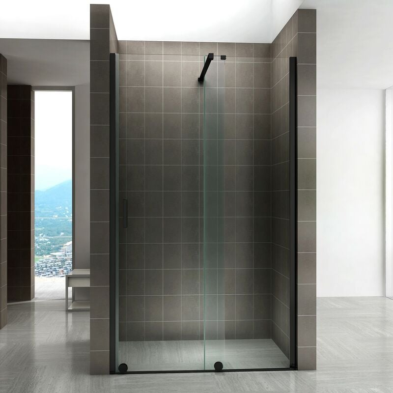 Napoli black Porte de douche coulissante noire h 200 cm verre 8 mm transparent largeur 120 cm