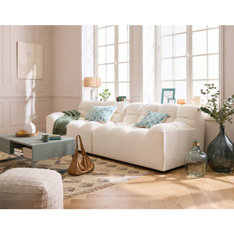 Napoli - canapé droit 4 places - en velours - beige