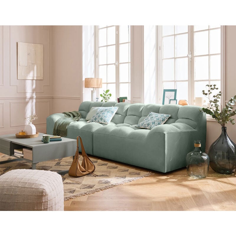 Lisa Design - Napoli - canapé droit 4 places - en velours - bleu