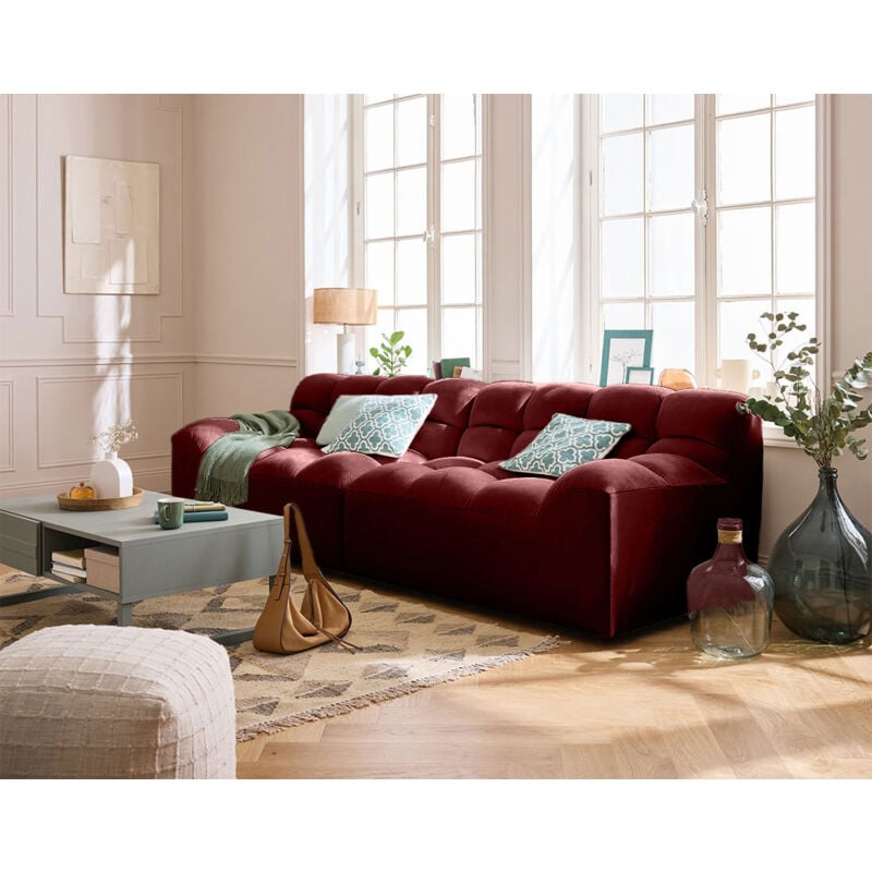 Napoli - canapé droit 4 places - en velours - rouge