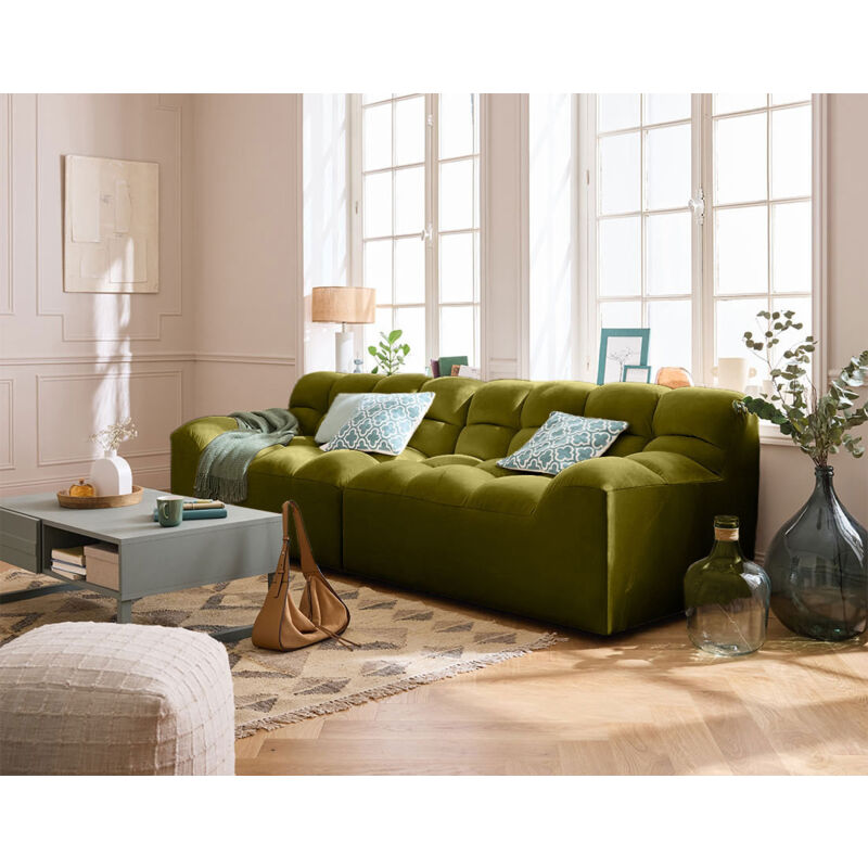 Lisa Design - Napoli - canapé droit 4 places - en velours - vert olive