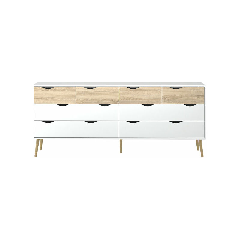Napoli commode avec 8 tiroirs, blanc et chêne.
