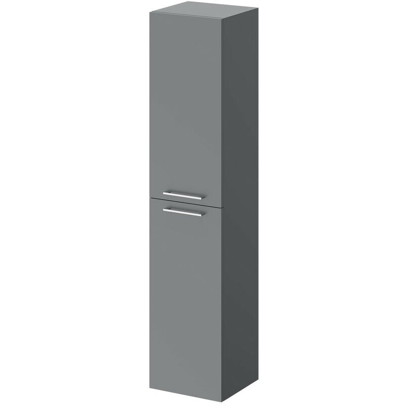 Gloss Grey 350mm x 1600mm Wall Mounted Tall Storage Unit with 2 Doors and Polished Chrome Handles - Gloss Grey - Napoli