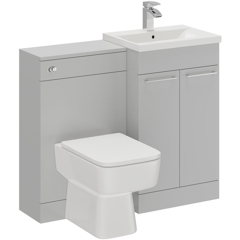 Napoli Gloss Grey Pearl 1000mm 2 Door Vanity Unit Toilet Suite