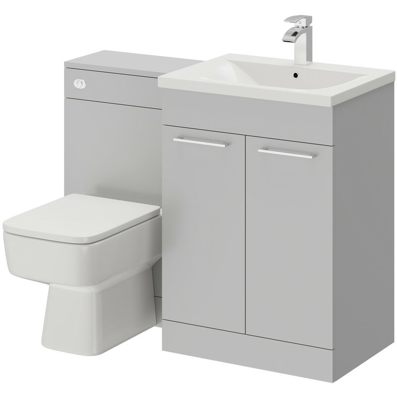 Napoli Gloss Grey Pearl 1100mm 2 Door Vanity Unit Toilet Suite
