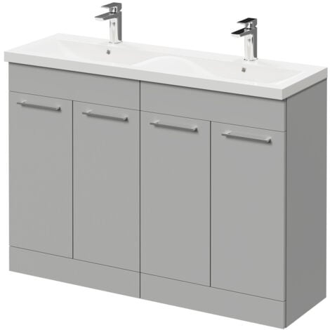 Napoli Gloss Grey Pearl 1200mm Floor Standing Vanity Unit with Ceramic Double Basin and 4 Doors with Polished Chrome Handles