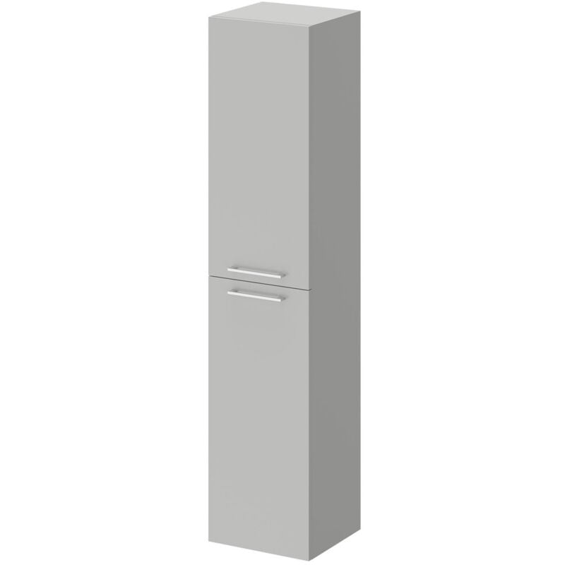 Napoli Gloss Grey Pearl 350mm x 1600mm Wall Mounted Tall Storage Unit with 2 Doors and Polished Chrome Handles - Gloss Grey Pearl