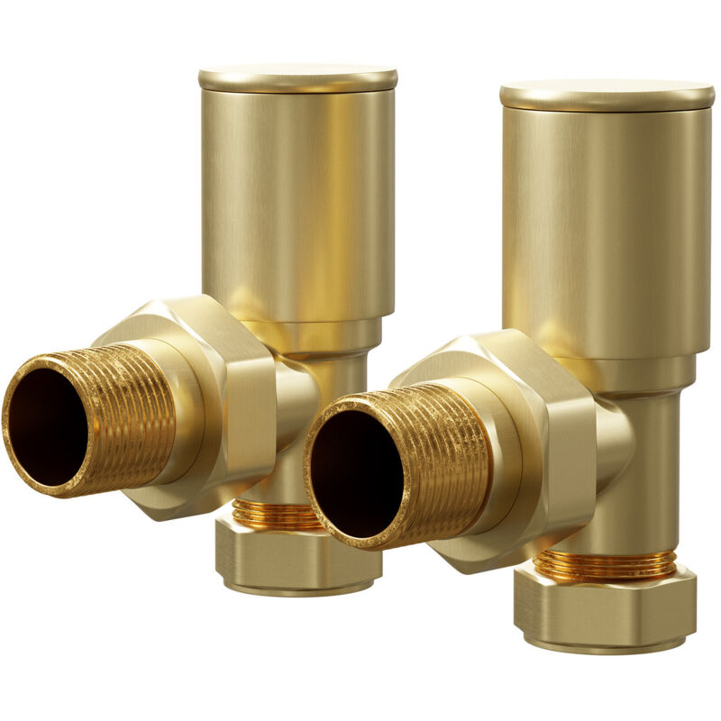 Image of Round Brushed Brass Angled Radiator Valves&hellip;