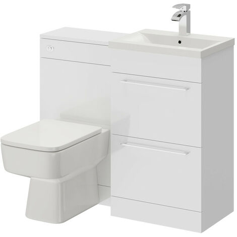 main image of "Napoli Gloss White 1000mm 2 Drawer Vanity Unit Toilet Suite"