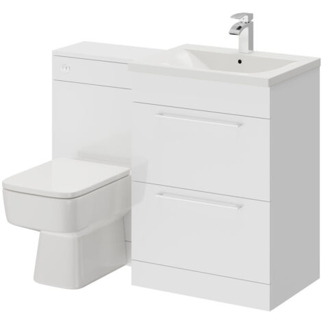 Napoli Gloss White 1100mm 2 Drawer Vanity Unit Toilet Suite - White Gloss
