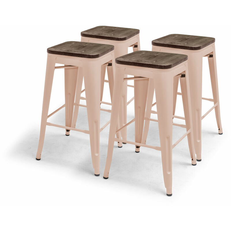 Frankystar - Napoli - Lot de 4 tabourets en métal avec assise en bois massif, style industriel moderne tourterelle