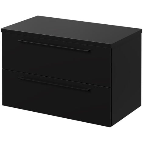 Napoli Matt Black 800mm Wall Mounted Vanity Unit for Countertop Basins with 2 Drawers and Matt Black Handles