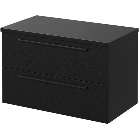 Napoli Nero Oak 800mm Wall Mounted Vanity Unit for Countertop Basins with 2 Drawers and Matt Black Handles